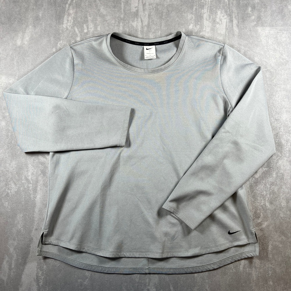 Nike Women's One Therma-FIT XL Long-Sleeve‎ Activewear Shirt Gray